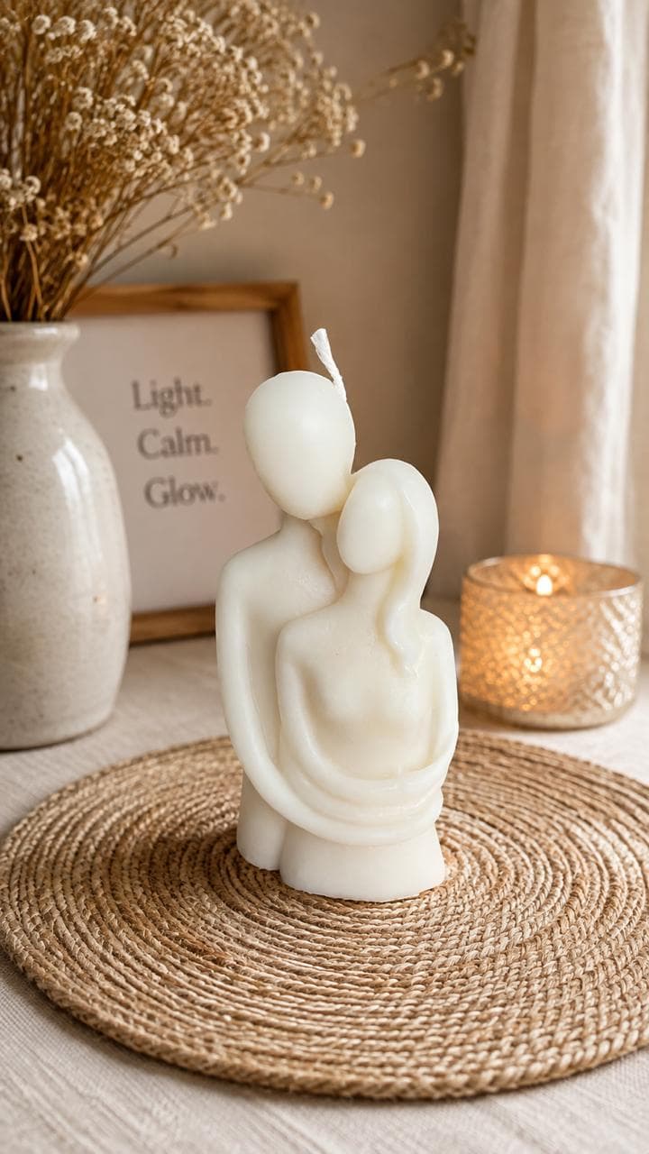 Handmade Couple Embrace Sculptural Candle – Romantic Love Candle — artisanal soy wax candle by Lumina