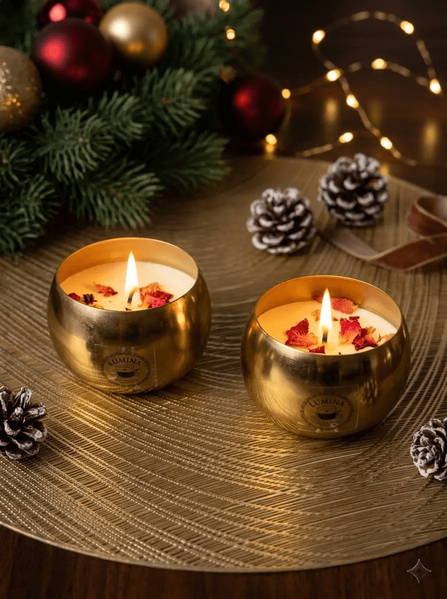 Premium Metallic Gold Jar Candle (Duo) — artisanal soy wax candle by Lumina