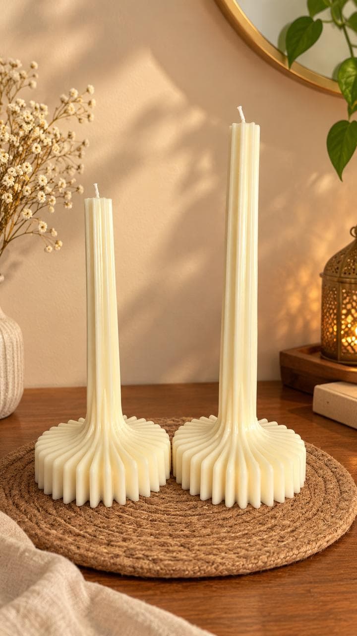 Fluted Bloom Pillar Candle – Handmade Sculptural Soy Wax Candle — artisanal soy wax candle by Lumina