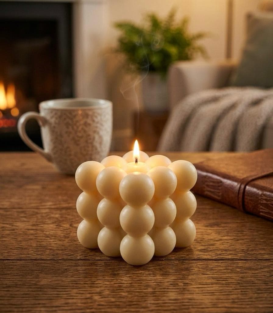 Handmade Bubble Cube Candle – Modern Sculptural Decorative Candle — artisanal soy wax candle by Lumina